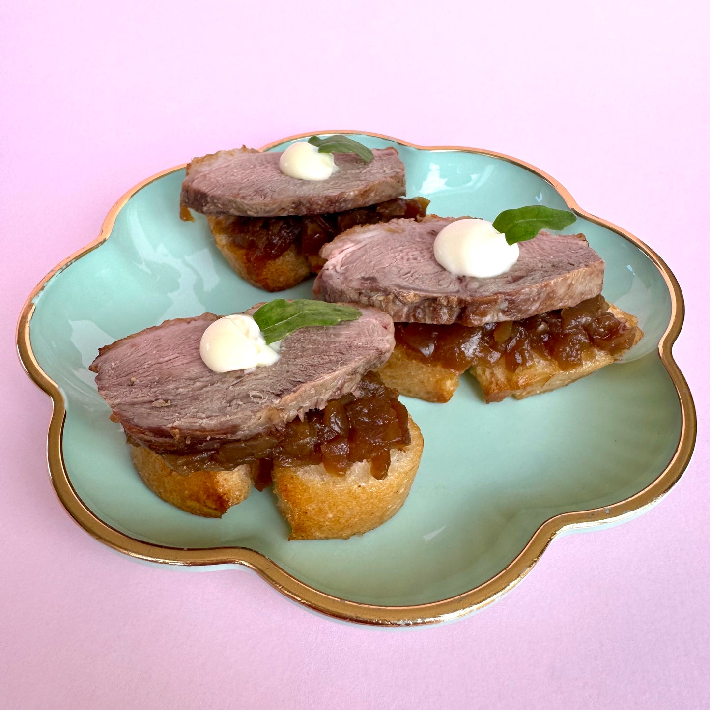 Seared Duck on Onion Chutney Crostina