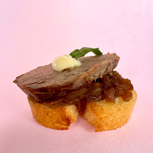 Seared Duck on Onion Chutney Crostina