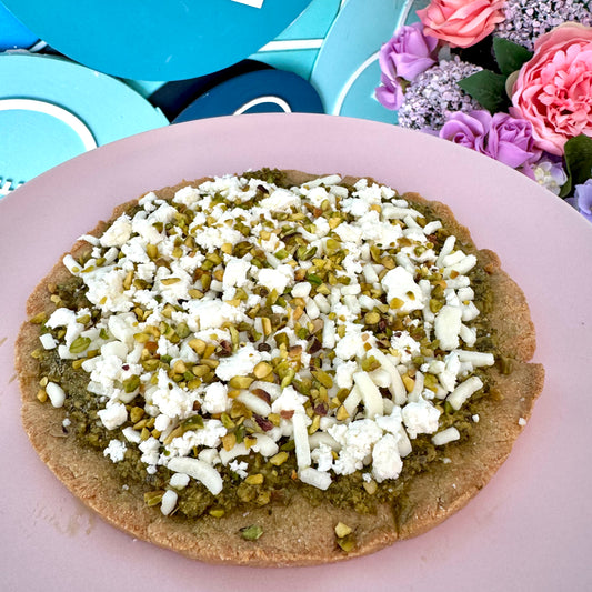Keto Pesto Pistachio & Feta Pizza